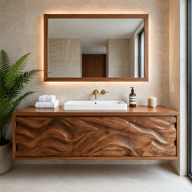 Minimalist Wooden Floating Bathroom Vanity For Primary Bathroom