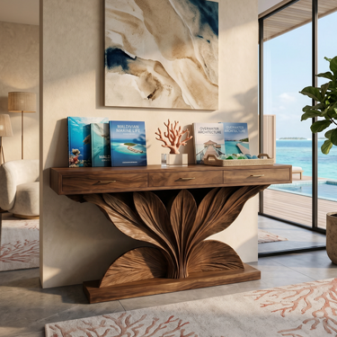 Coastal Leaf Base Console Table Luxury Entryway