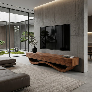 Modern Curved Base Floating Top TV Console For Living Room