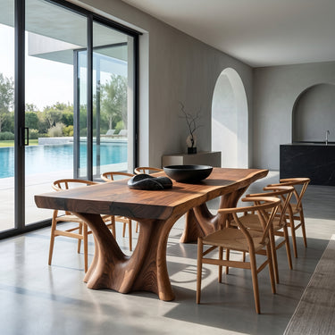 Modern Dining Table With Two Sculpted Legs For Dining Room