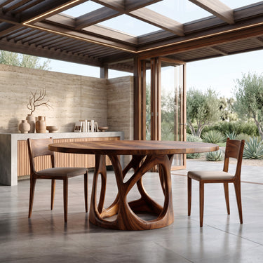Organic Round Dining Table With Sculptural Leg For Dining Room