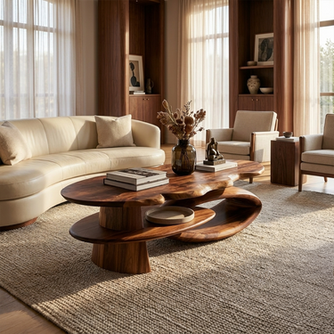 Mid Century Curved Coffee Table Living Room