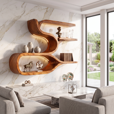 Rustic Sculptural Floating Shelves for Living Room