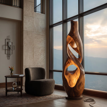 Minimalist Carved Wooden Floor Lamp For Corner Living Room