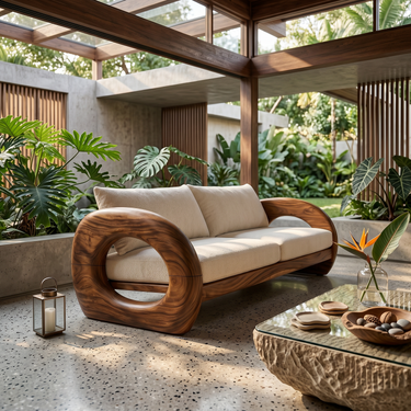 Tropical Organic Wooden Sofa Resort Lounge Space