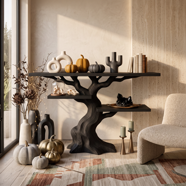 Organic Twisted Tree Sofa Table For Witchy Halloween Interior