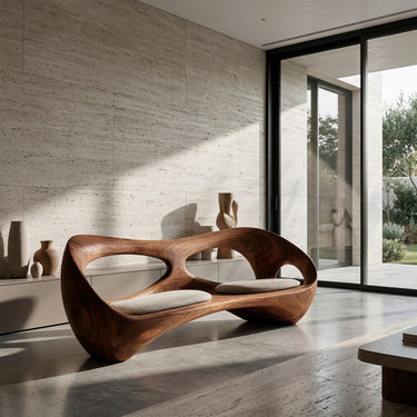 Organic Wooden Bench With Rounded Edges For Living Room
