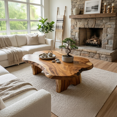 Rustic Live Edge Coffee Table For Fireplace Room