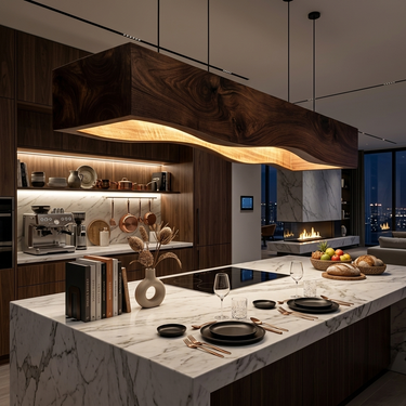 Long Wooden Pendant Light For Dining Tables