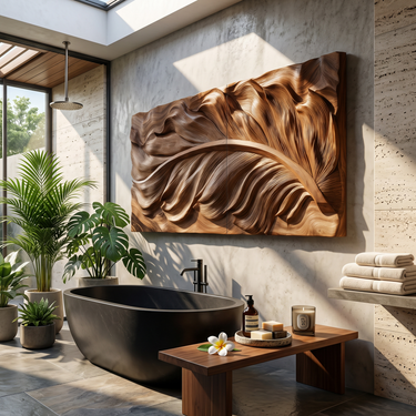 Sculptural Wall Art With Flowing Texture For Bathroom