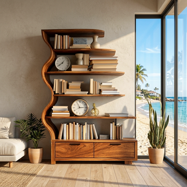 Contemporary Natural Wood Bookshelf For Interior Space