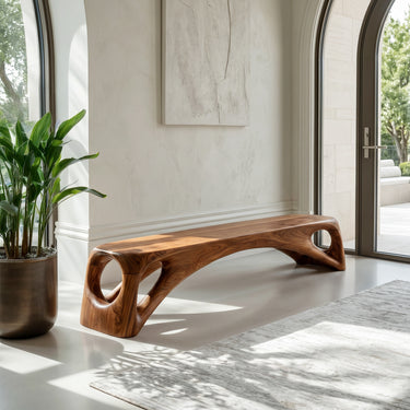 Organic Wooden Bench Hollow Design For Living Room