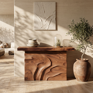 Modern Textured Edge Display Table For Contemporary Living Space