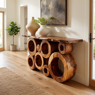 Wooden Console Table With Multiple Round Blocks Base For Hallway