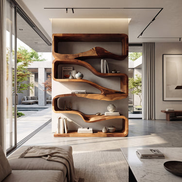 Modern Curved Bookshelf With Flowing Design For Bedroom