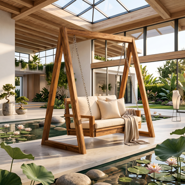 Luxury Wooden Swing Sofa Water Garden Retreat