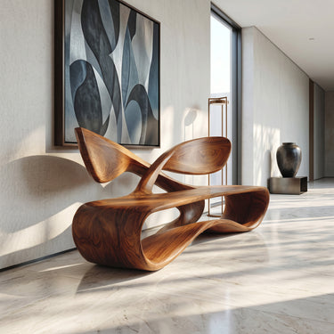 Contemporary Curved Bench With Cross Backrest For Living Room