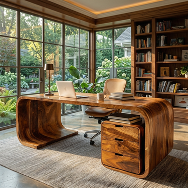 Modern Wooden Desk With Curved Base For Home Office
