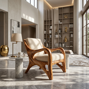 Organic Wood Reading Chair with Contemporary Artistic Form