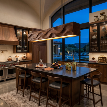 Modern Pendant Light With Carved Wave For Dining Area