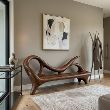 Modern Entryway Bench With Sculptural Form For Contemporary Interiors