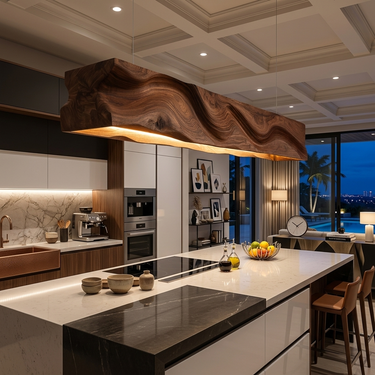 Handcrafted Pendant Light With Wave Carved Surface For Kitchen