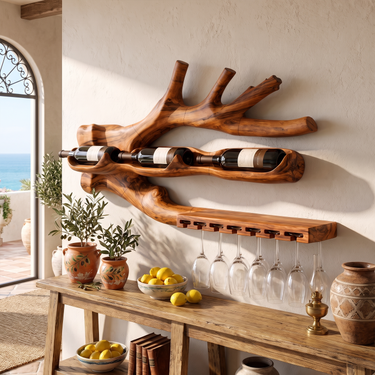 Natural Floating Wine Rack For Dining Room