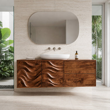 Modern Wave Carved Floating Bathroom Vanity For Master Bathroom
