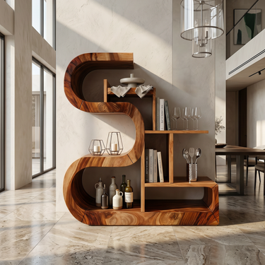 Luxury S-Shaped Wooden Storage Shelf For Contemporary Spaces