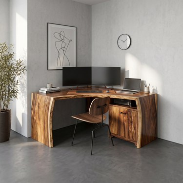 Modern Corner Desk With Cabinet Storage For Home Office
