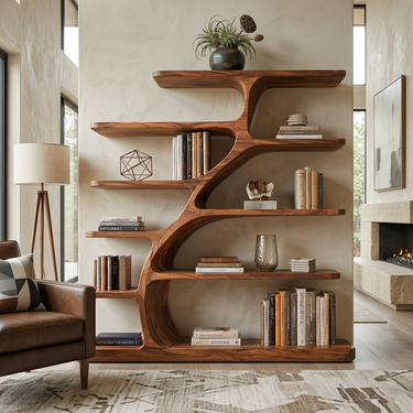 Organic Modern Bookshelf With Flowing Curves For Home Decor
