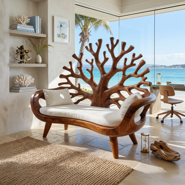 Contemporary Coral Branch Carved Bench For Sunroom Interior Area