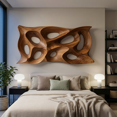 Modern Sculptural Wall Art With Abstract Carved Panel For Lounge
