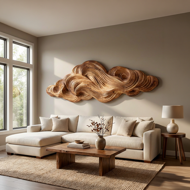 Minimalist Sculpture Cloud Wooden Wall Art For Apartment Living Room