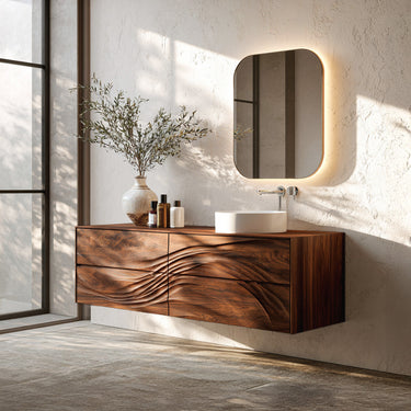 Modern Wave Carved Bathroom Vanity For Designer Bathroom