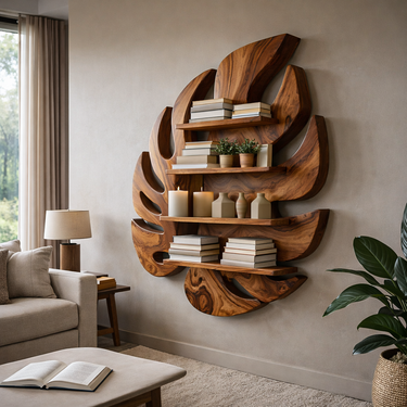 Modern Wooden Leaf Floating Bookshelf For Living Room