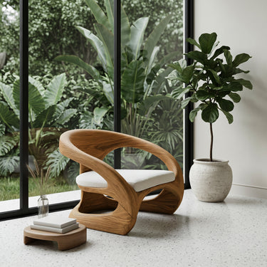 Artistic Curved Armchair Without Upholstered Seat For Living Room