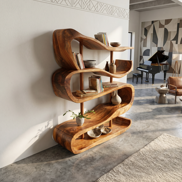 Artistic Wooden Display Shelf In Organic Form
