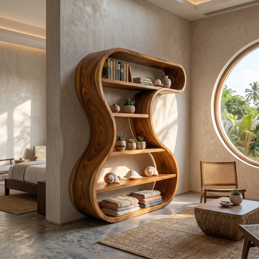 Sculptural Wooden Display Shelf For Modern Interiors
