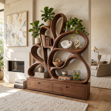 Organic Curved Bookcase For Modern Living Room