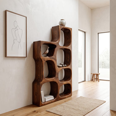 Organic Sculptural Wooden Bookshelf For Modern Living Room