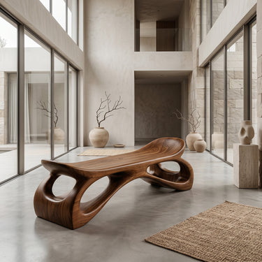 Minimalist Wooden Bench Sculpture Hollow Design For Hallway