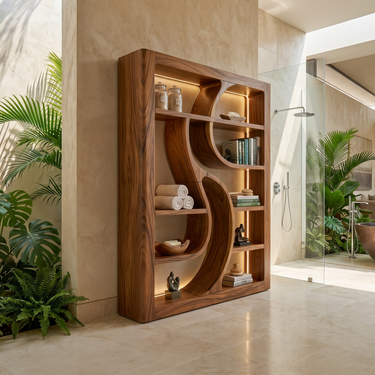 Luxury Wooden Bookshelf Featuring Ambient LED Shelving