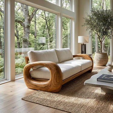 Modern Sculptural Wooden Sofa For Living Room