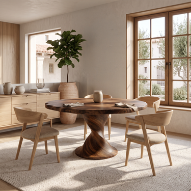 Scandinavian Round Dining Table With Spiral Base For Dining Room