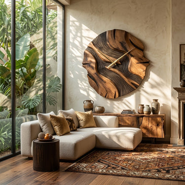 Organic Sculptural Wooden Wall Clock For Living Room