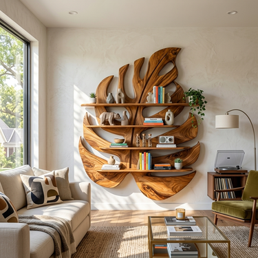 Modern Wooden Leaf Shape Shelf For Modern Home