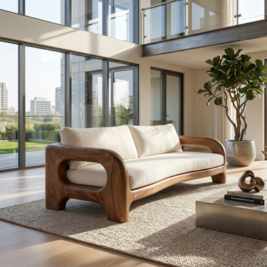 Contemporary Solid Wood Sofa With Architectural Frame For Modern Home
