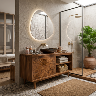 Organic Wood Vanity Cabinet For Garden Bathroom