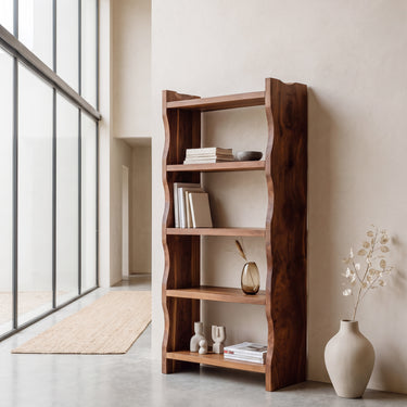 Modern Vertical Bookshelf With Natural Grain Design For Living